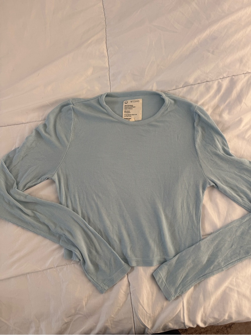 Light Blue Ribbed Long Sleeve Crewneck Top